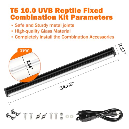 T5 10.0 UVB Reptile Light Fixture, 39W 34" for Bearded Dragon | Combo kit with stand & hood. 39W 34" T5 10.0 UVB/UVA. For bearded dragons, tortoises, lizards & amphibians. - size: T5-34"-Fixture