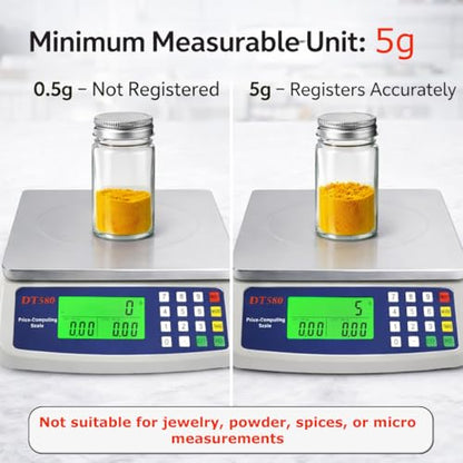 Large Digital Kitchen Scale 40kg/88lb Stainless Steel Price Computing Scale Counting Scale Deli Scale with LCD Display for Baking Bread Cooking Meat Prep Parts and Coins Adapter Included - color: Gray 40kg