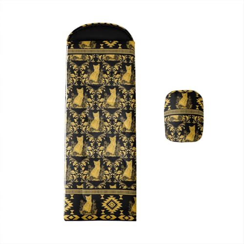 Erosebridal Hawk Moth Camping Sleeping Bags Teens Spooky Aztec Backpacking Camping Blanket Full Body Travel Wrap Sleep Bag - color: Gold Little Cats