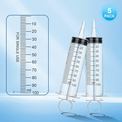 100ml Large Syringe for Thick Liquids, Individually Wrapped, 5 Pack | Plastic Syringe Without Needle for Scientific Labs, Measuring, Refilling - style: 100cc