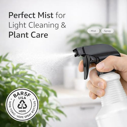 Bar5F 24 oz Spray Bottle Fine Mist and Spray- BPA-Free, Multipurpose | B5F Bottle System, Perfect for Light Cleaning, Gardening, Hydrogen Peroxide, Rubbing Alcohol, Leak-Proof, USA - style: Black (2-Pack) 24-Ounce