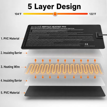 Aiicioo Reptile Heating Pad - Hermit Crab Heater Heat Mat for Reptiles Snake Lizard 24 Watt - size: 8" X 18"(24W)