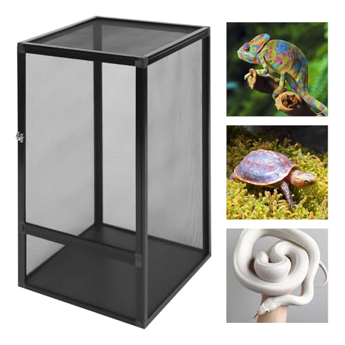 Reptile Cage, 44lbs Capacity Vertical Reptile Terrarium, Front Opening Chameleon Enclosure with 360° Observation, 4 Side Metal Mesh for Beetles Tree Frog Spider Arboreal Reptile 32"x18"x18"