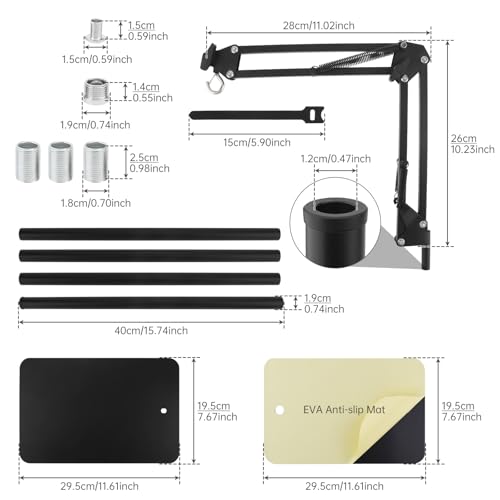 RTNLIT Reptile Lamp Stand - 16.14" to 81.88" Adjustable Height | 360° Swing Arm, Up to 6 Pounds, Metal Bracket Floor Heat Light Holder, For Bearded Dragon Lizards Turtles Snake and Chicks - size: 16-inch to 82-inch