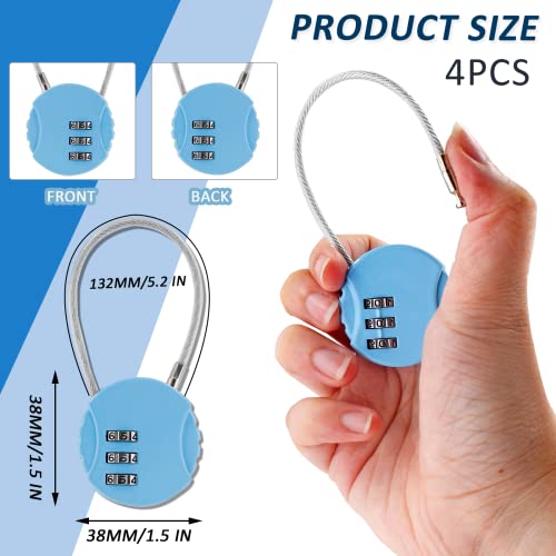Litoexpe 4 Pcs Combination Cable Lock 4 Colors | 3-Digit Code, Waterproof Steel Cable, 13.5cm Length, for Backpacks and Luggage - color: 4 Colors