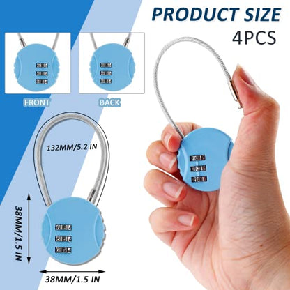Litoexpe 4 Pcs Combination Cable Lock 4 Colors | 3-Digit Code, Waterproof Steel Cable, 13.5cm Length, for Backpacks and Luggage - color: 4 Colors