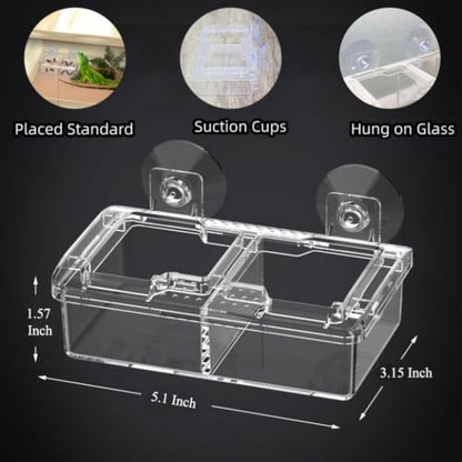 Escape Proof Small Reptile Feeding Dishes with Suction Cup | Mealworms Bug Feeder, Anti-Escape Food Bowl, Transparent Clear Plastic, Leopard Gecko Bearded Dragon Terrarium Accessories