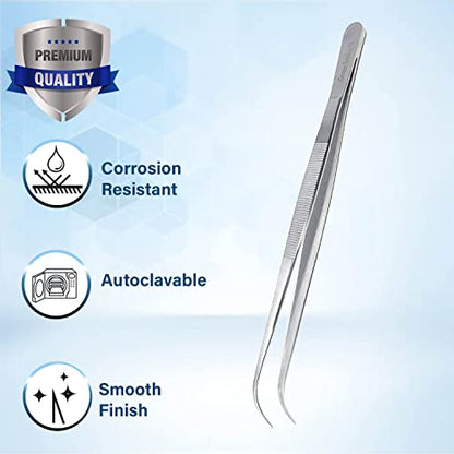 Lab Tweezers High Precision Forceps, Fine Strong Curved Point Tweezers, Stainless Steel (8 Inch) - size: 8 Inch