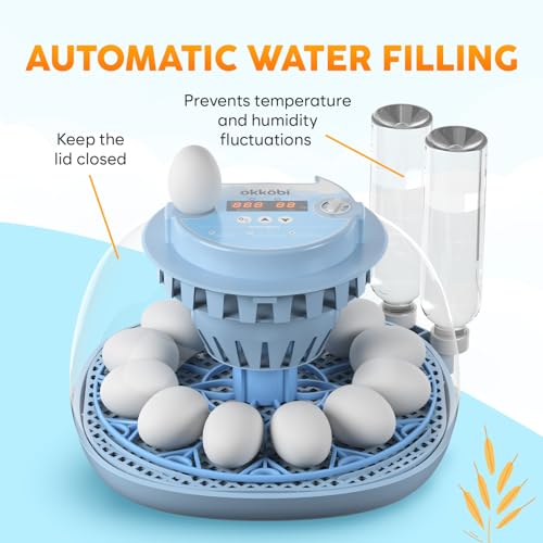 12 Egg Incubator with Automatic Egg Turning and Humidity Control – Egg Incubators for Hatching Eggs – Egg Candler, Water Bottle Refill, Air Vent, 360° View – Incubadora de Huevos de Gallina
