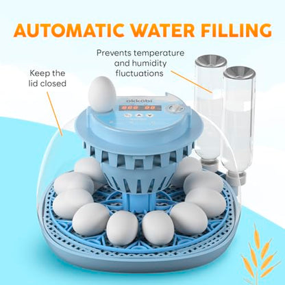 12 Egg Incubator with Automatic Egg Turning and Humidity Control – Egg Incubators for Hatching Eggs – Egg Candler, Water Bottle Refill, Air Vent, 360° View – Incubadora de Huevos de Gallina