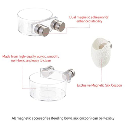 Jumping Spider Water Dish Feeding Set Magnetic Bowl Tongs | Magnetic Water Bowl Feeding Dish Tweezer Silk Cocoon Enclosure Accessories Kit for Jumping Spider Reptile Small Pets