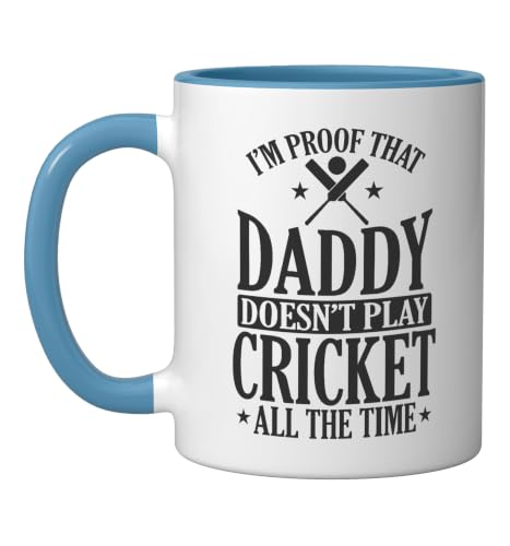 Daddy doesn't play Cricket all the Time Ceramic Mug, Blue/White, 11oz - color: Blue/White, size: 11 Ounces