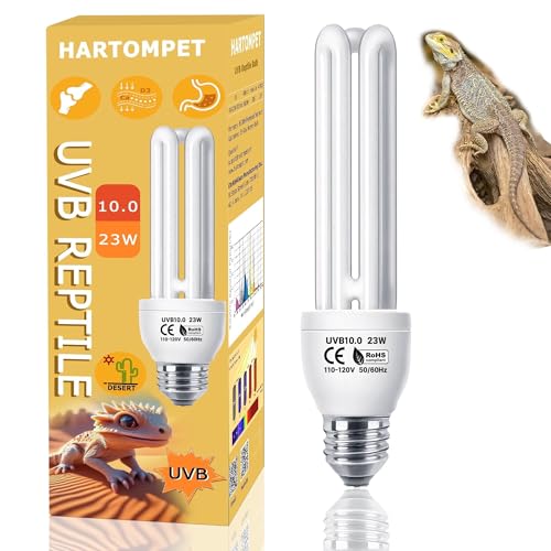HARTOMPET Linear UVB Lamp 10.0 26W, Compact Terrarium Light,Fluorescent Reptile Lamp for Bearded Dragon, Lizard, Tortoise, Snake & Desert Reptiles - size: 26W