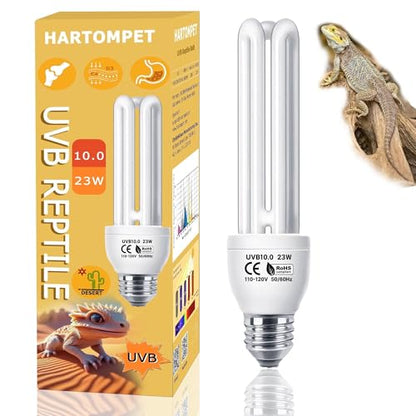 HARTOMPET Linear UVB Lamp 10.0 26W, Compact Terrarium Light,Fluorescent Reptile Lamp for Bearded Dragon, Lizard, Tortoise, Snake & Desert Reptiles - size: 26W
