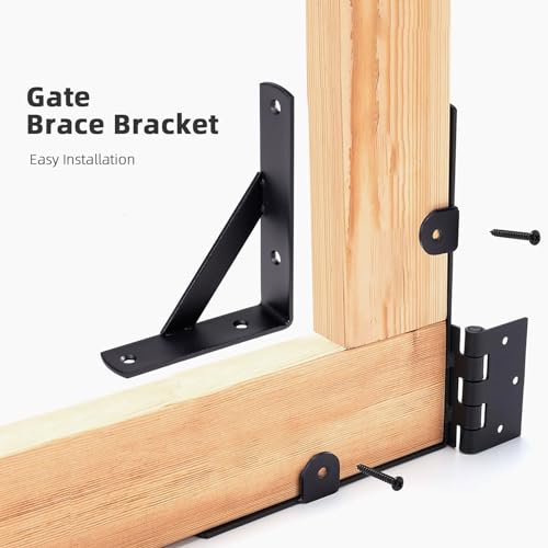 Gate Corner Brace Brackets Heavy Duty Anti Sag Gate Kit with Gate Latch for Wooden Fence Gate Hardware Kit - size: Single Door Set