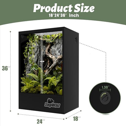 65 Gallon PVC Tall Reptile Terrarium, 24x18x36 Arboreal Enclosure | Vertical Habitat with Sliding Door & Heavy Duty Screen Top, Ideal for Crested Gecko, Chameleon, Lizards and Tropical Reptiles - size: 24”W x 18”D x 36”H