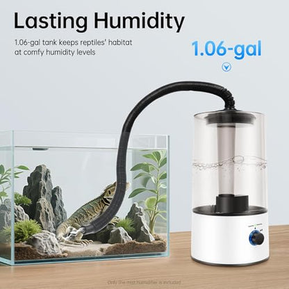 4L Reptile Humidifier Fogger with Adjustable Hose Automatic Atomizer Tank Large Capacity Amphibians Herps Terrariums Misting System for Terrarium Geckos Snakes Turtles Lizards Frogs