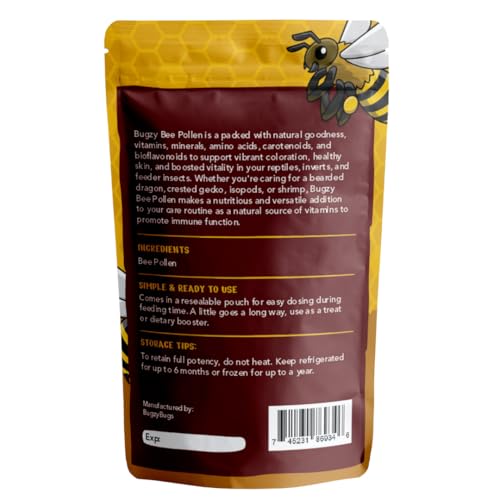 BugzyBugs Bee Pollen All-Natural Nutrient-Rich Supplement for Bearded Dragons, Reptiles, Isopods & Amphibians Mineral & Vitamin Booster