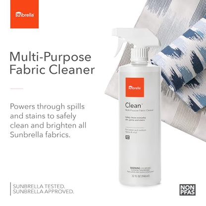 Sunbrella Clean Multi-Purpose Fabric Cleaner | Non-PFAS | 32 Fl Oz | All-in-One Solution for Water-Safe Upholstery and Vinyl; Lifts Everyday Stains and Spills - size: 32 Fl Oz (Pack of 1)