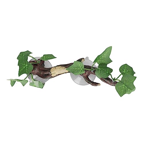 TITA-DONG Reptile Corner Branch, Hanging Terrarium Plant with Suction Cup, Aquarium Resin Ornament for Amphibian Lizard Snake Climbing, Leopard Gecko Tank Accessories Habitat Decor
