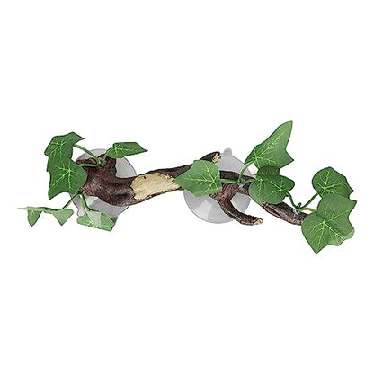 TITA-DONG Reptile Corner Branch, Hanging Terrarium Plant with Suction Cup, Aquarium Resin Ornament for Amphibian Lizard Snake Climbing, Leopard Gecko Tank Accessories Habitat Decor
