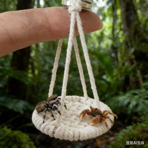 2 Pack Jumping Spider Rope Bridge Swings, Macrame Swing and Climbing Rope Set Habitat Decor, Handmade Jumping Spider Enclosure Accessories for Small Reptiles and Insects