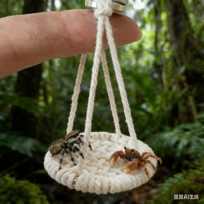 2 Pack Jumping Spider Rope Bridge Swings, Macrame Swing and Climbing Rope Set Habitat Decor, Handmade Jumping Spider Enclosure Accessories for Small Reptiles and Insects