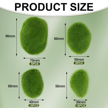 40PCS Artificial Moss Rocks, 4 Size Fake Moss Rocks, Green Moss Decor for Floral Arrangements, Fairy Gardens and Crafting
