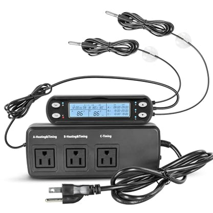 Smart Thermostat with Heating Timing Outlets, PID Dimming Thermostat for Day Night Temperature Controller, 3-Channel Digital Timer for Reptile Mushroom Greenhouse Heat UVB Lamp