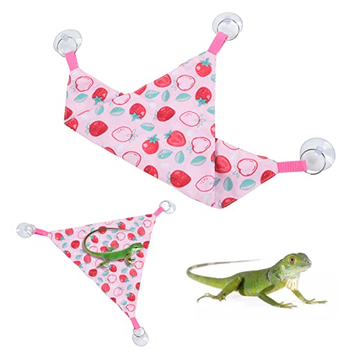 Zerodis Reptile Hanging Bed, Bearded Dragon Strawberry Hammock Hanging Lounger with Adhesive Suction Cup for Climbing Guinea Pig Hamster Lizard 2pcs - size: Pink strawberry size S
