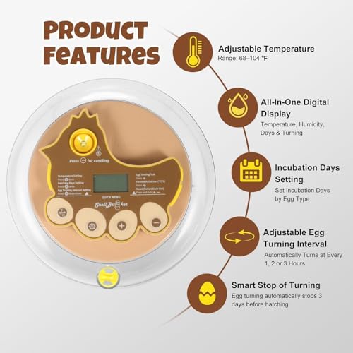 Series III-18 Egg Automatic Incubator with Smart Dual-Bottle Adaptive Humidity & Stable Temp Control, Adjustable Auto Egg Turn, Auto Lockdown, Customizable Incubation Days, Candler(18-Egg-Brown) - size: 18-Egg-Brown