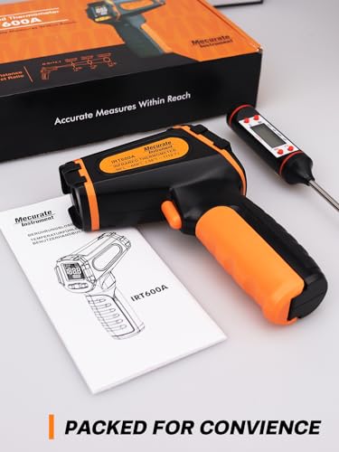 Mecurate Infrared Thermometer Gun -58°F to 1112°F Laser Temperature Gun | Digital Temp Gun with Long Probe Meat Thermometer Adjustable Emissivity for Cooking, BBQ, Freezer, Industrial Use