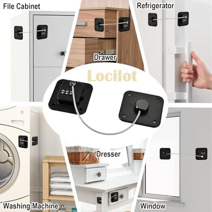 3 Pack Fridge Lock for Kids, Traceless Refrigerator Lock for Adults | Child Proof Cabinet Locks Baby Proofing, Drawer Freezer Locks for Fridge Refrigerator (Black)