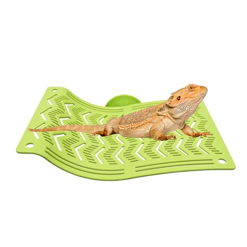 Bearded Dragon Tank Accessories, Green Plastic Reptile Hammock with Suction Cup and Ropes to Install, Bearded Dragon Accessories, Reptile Hammock for Bearded Dragon, Gecko, Frog, Spider, Chameleon