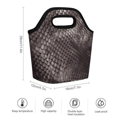 Classic Snake Skin Lunch Bag for Women/Men, Lunch Box Bag Insulated, Lunch Tote Reusable Portable for Work Outdoor Travel And Picnic Beach