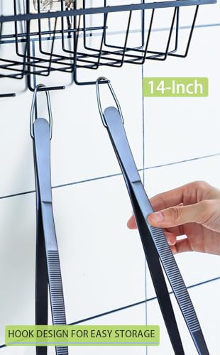 JETKONG 2 Pcs 14-Inch Cooking Tweezer Tongs Extra- Long Stainless Steel Kitchen Tweezers Plating Tongs (Navy Blue) - color: Navy Blue, size: 14+14 Inch