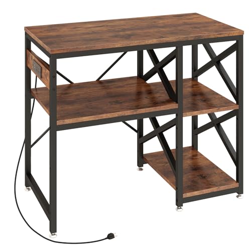 METYERRY 40-50 Gallon Fish Tank Stand with Power Outlet,Adjustable Shelf | 3 Tier Storage,660 LBS Heavy Duty Steel Frame, Fits Fish Reptile and Turtle Tanks, Stable Home Aquarium Setup - color: Rustic Brown, size: 40-50gallon
