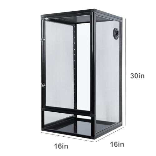 REPTI ZOO 16" x 16" x 30" Front Opening Chameleon Cage with 3-Sided Metal Mesh, 34 Gallon Screen Vertical Terrarium with Background Sticker, Tall Enclosure for Chameleon, Tree Frog, Arboreal Reptiles - size: 16" x 16" x 30"