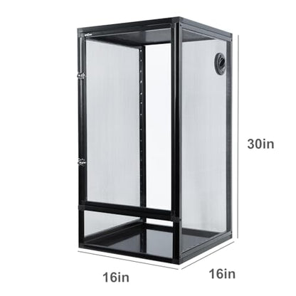 REPTI ZOO 16" x 16" x 30" Front Opening Chameleon Cage with 3-Sided Metal Mesh, 34 Gallon Screen Vertical Terrarium with Background Sticker, Tall Enclosure for Chameleon, Tree Frog, Arboreal Reptiles - size: 16" x 16" x 30"