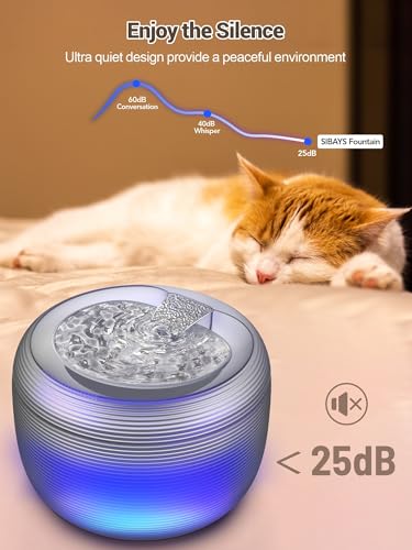 SIBAYS 3.5L Cat Water Fountain, 118oz Large Capacity Cat Fountains for Drinking with Water Level LED Light, Quiet Automatic Pet Water Fountain for Cats Indoor, Dog Water Dispenser Easy to Clean F-016B - color: Transparent Black
