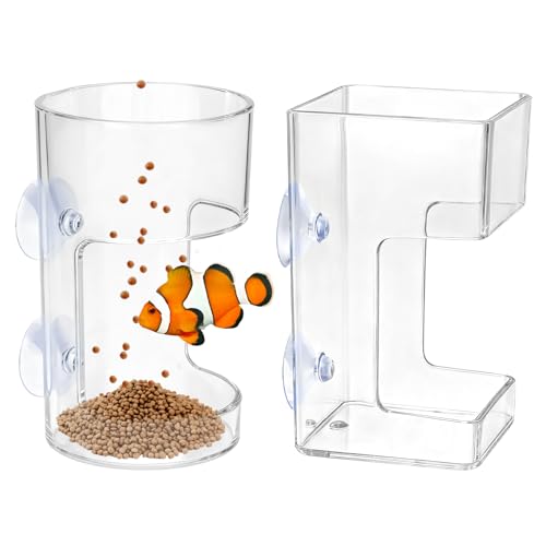 2pcs Fish Tank Feeding Tray w/Suction Cup - Aquarium Fish Feeding Tube | Acrylic Fish Food Holder Automatic Fishing Feeder Aquarium Tank Divider Supplies Breeder Box for Aquarium