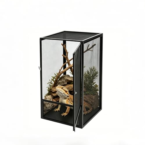 Reptile Cage, 17.7 * 17.7 * 31.5in Aluminum Alloy Reptile Pet Feeding Net Box Terrarium Mesh Cage 44lbs Removable Design with Escape-Proof Lock for Lizards Chameleons Snakes Spiders