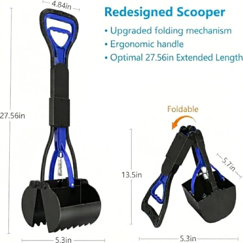28 Inch Heavy Duty Foldable Pooper Scooper for Large, Medium & Small Dogs, Durable Springs, Interlocking Serrated Jaws, One-Hand Operation, Premium Outdoor Waste Pick-Up Tool - size: 28 inch
