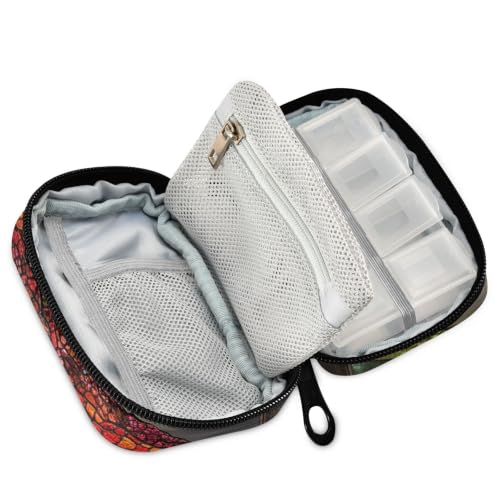 Medicine Bag Portable Pill Organizer for Purse Stained Glass Reptile | with Detachable Compartments,portable for purse