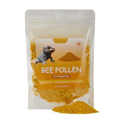 Accretion Bee Pollen for Bearded Dragons, 8oz (Granules), Natural Reptile Supplement for Lizards, Geckos, Turtles, Digestive and Immune Health Support, Easy to Feed - size: Granules