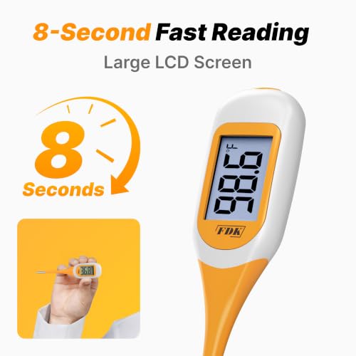 FDK 8-Second Dog & Cat Thermometer, Fast Digital Pet Rectal Thermometer with Large Backlight Screen, Fever Alarm Flexible Comfortable Soft Tip, Waterproof Veterinary Supply for Animals °C/°F