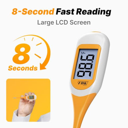 FDK 8-Second Dog & Cat Thermometer, Fast Digital Pet Rectal Thermometer with Large Backlight Screen, Fever Alarm Flexible Comfortable Soft Tip, Waterproof Veterinary Supply for Animals °C/°F