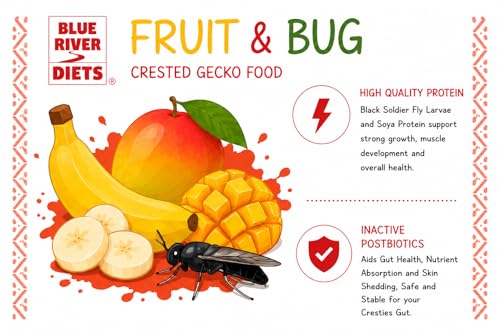 Blue River Diets Crested Gecko Diet | Fruit & Bug | All Natural Low Fat Complete Gecko Food | 2.1oz