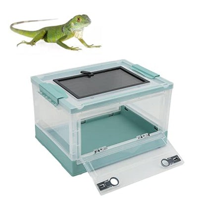 Foldable Reptile Feeding Tank, Ventilated Plastic Terrarium for Lizard Tortoise Frogs, with Mesh Top and Front Door Lock, Detachable Wheels for Easy Move