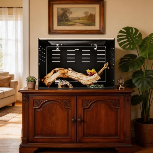 24x16x16 PVC Reptile Enclosure for Leopard Reptiles, Front Opening Tank | Spacious PVC build, front-opening design, full screen top, side vents, upgraded lock, leopard gecko & ball python habitat - size: 24"16"16"